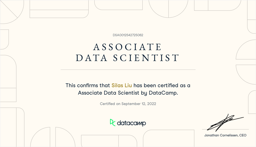 Datacamp — Associate Data Scientist certificate
